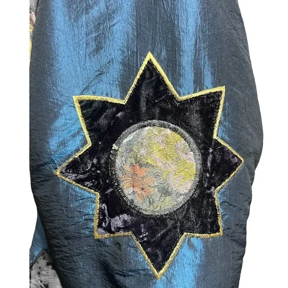VTG 90's Braetan Patchwork Floral Ski Jacket SZ Large Metallic Turquoise Brown - Picture 6 of 12